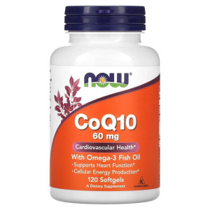 NOW, CoQ10 With Omega-3, 60 мг