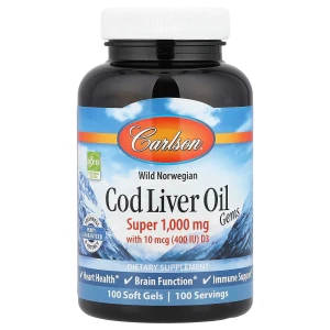 Carlson, Wild Norwegian Cod Liver Oil, 100 софтгель