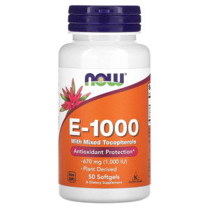 NOW, Vitamin E-1000, 50 капс (50 порций)