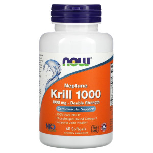 NOW, Krill Oil, 1000 мг, 60 софтгель (60 порций)