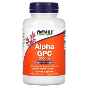 NOW, Alpha GPC 300 мг, 60 капс (30 порций)