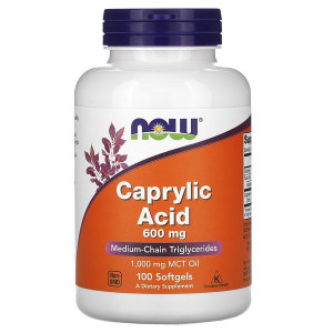 NOW, Caprylic Acid, 600 мг, 100 софтгель (100 порций)