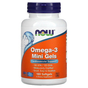 NOW, Omega 3 Mini Gels, 180 софтгель (90 порций)