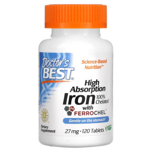 Doctor's Best, Iron 27 mg, 120 табл (120 порций)