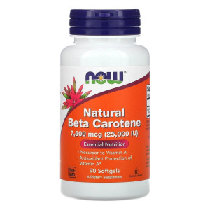 NOW, Natural Beta Carotine 25000, 90 софтгель (90 порций)